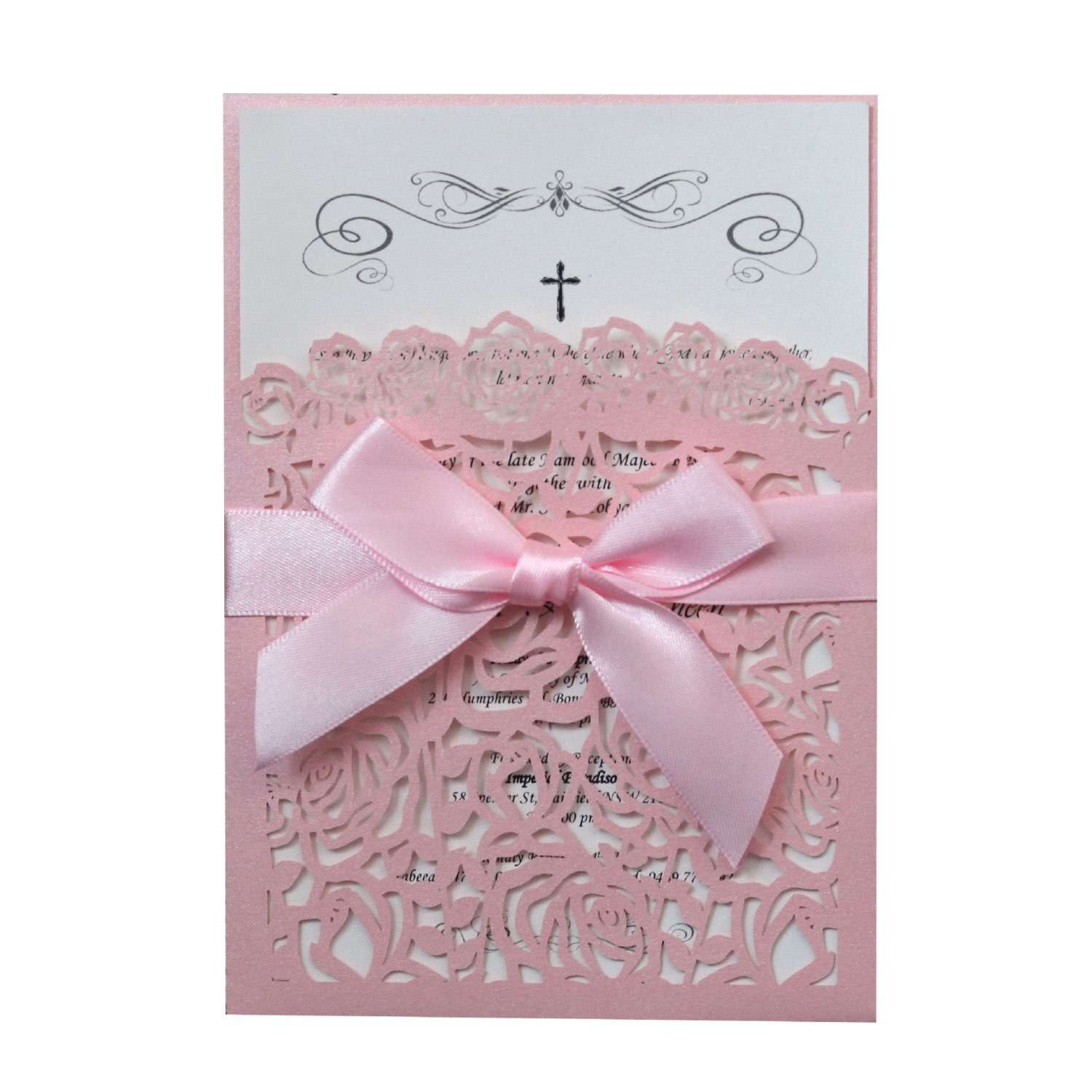 White Invitation Card with Bowknot Laser Cut Invitations  Rose Pattern